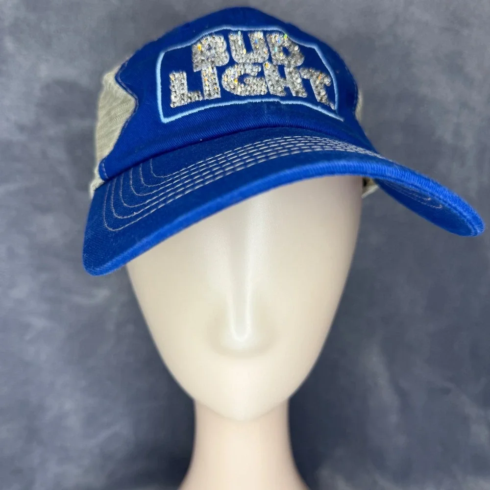 Sportsman‎ Bud Light Trucker Hat Women OS Blue Rhinestone Bling Mesh Back Cap